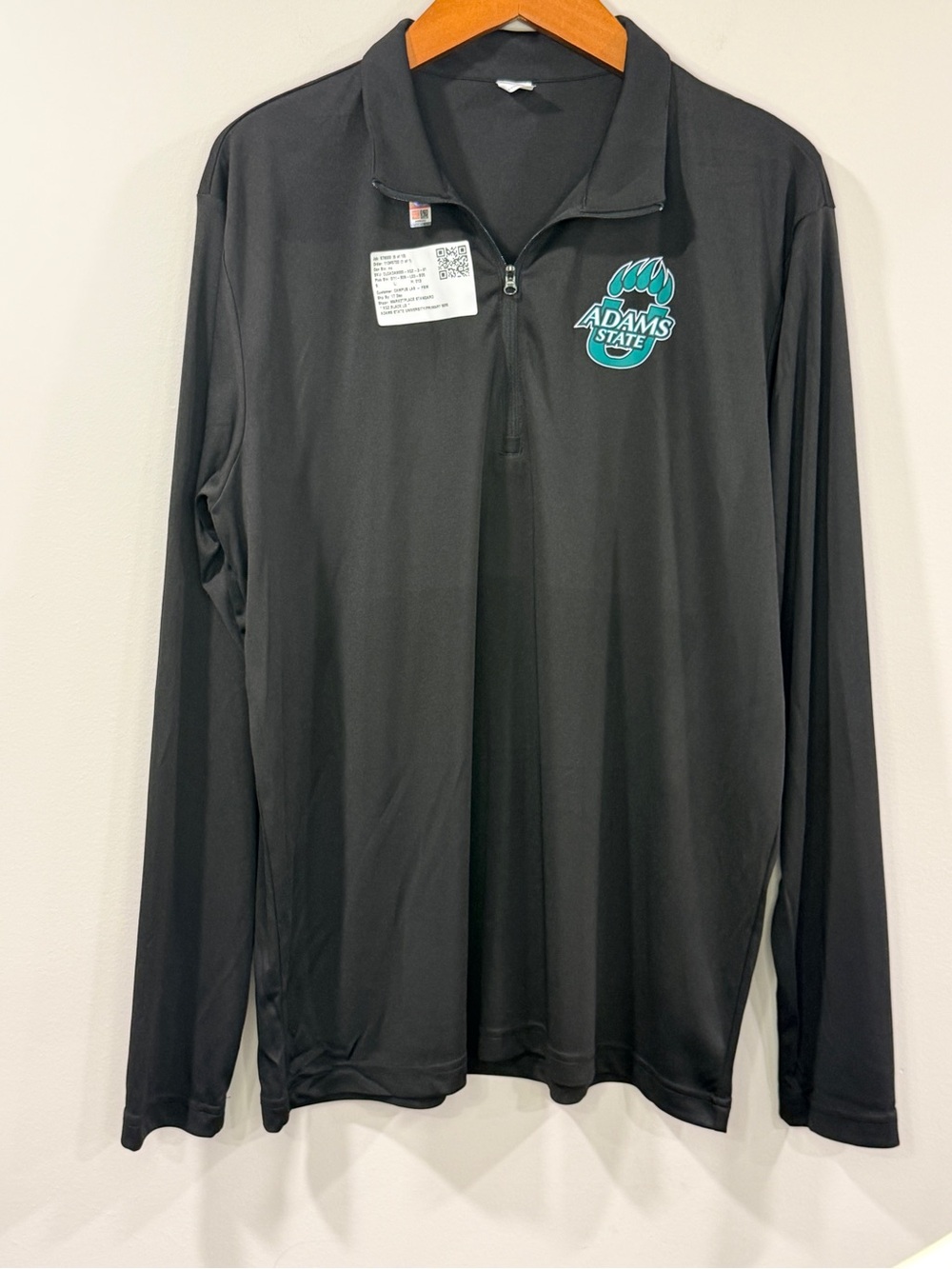 Sport-Tek Mens Adams State Black Long Sleeve Quarter Zip with Teal Size L